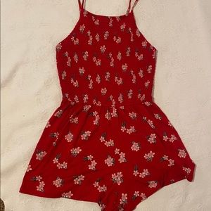 hollister red romper floral